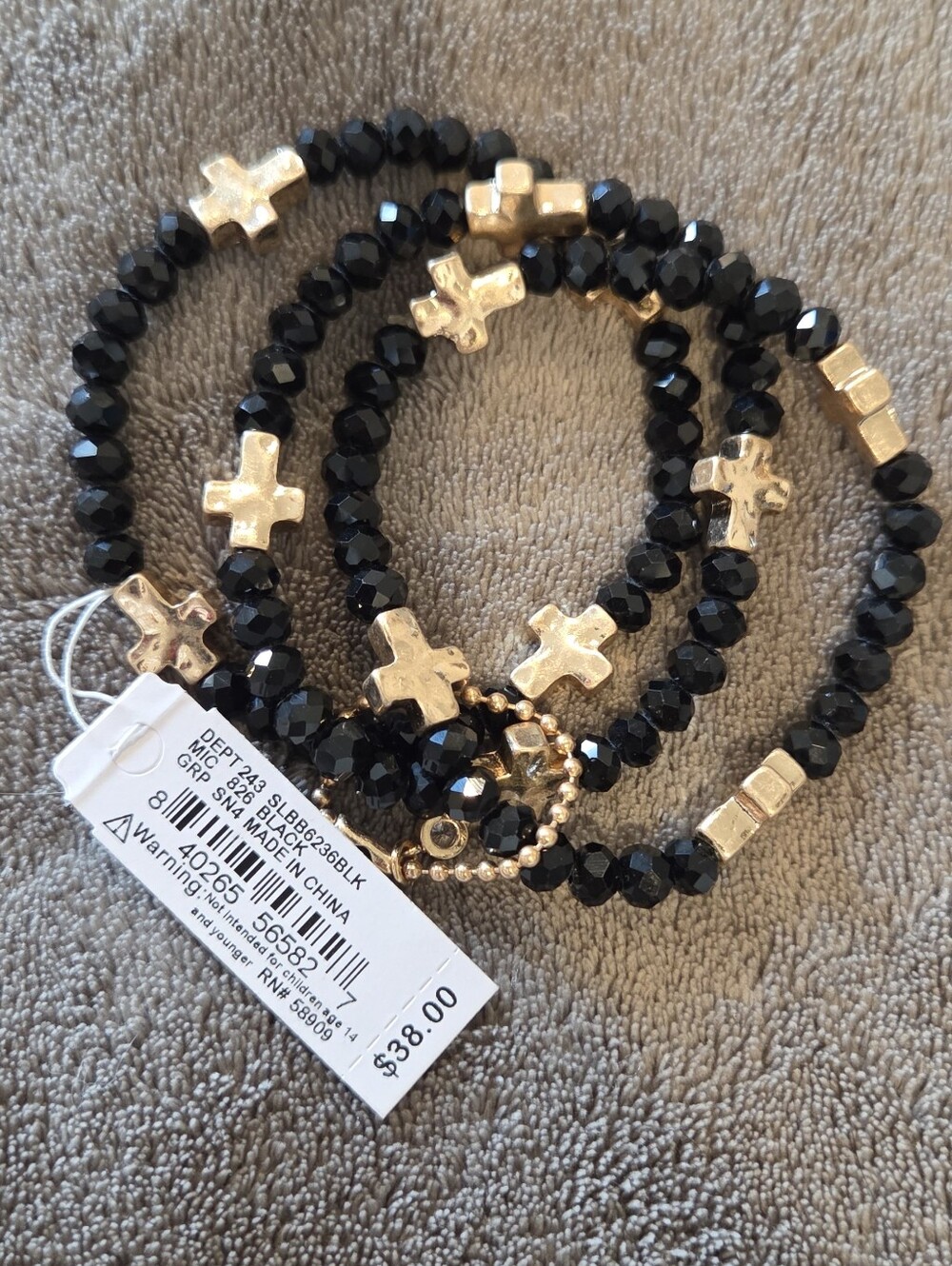 Southern Living Black and Gold Cross Bead Stackable Bracelet Set - Picture 2 of 2